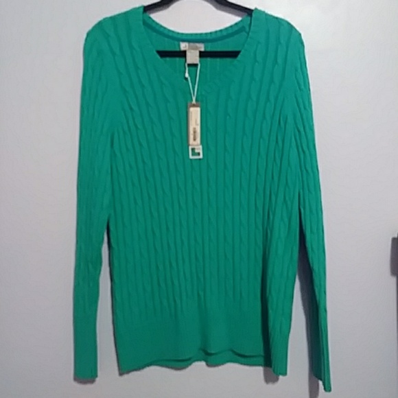 NWT JCPenny Lapis Green Cable Knit Sweater - Picture 1 of 4